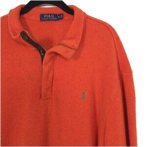 POLO RALPH LAUREN Orange 1/4 Zip Sweater XL Cotton Suede Elbows & Placket RARE
